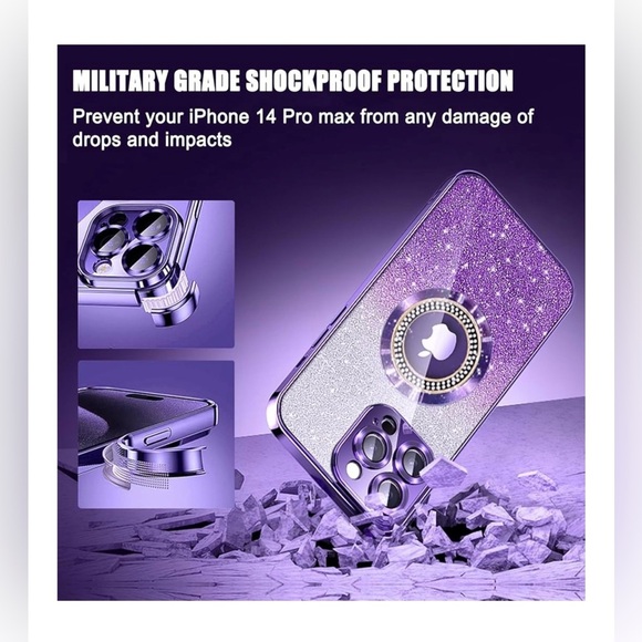 💖(2 for $15)💖 iPhone 14 Purple and Silver Glitter Phone Case - Picture 7 of 10